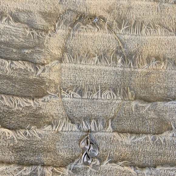 Lia Sophia 3-Teardrop Silver Statement Necklace (Black, White, Gray Stones) - Picture 4 of 6